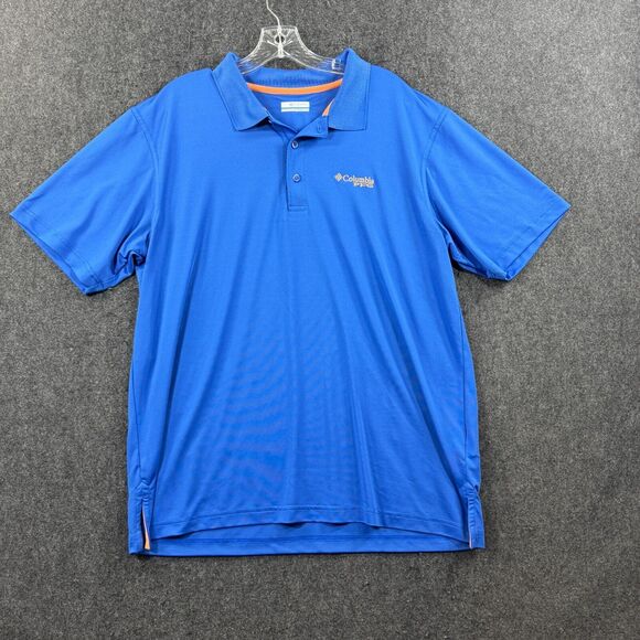 Columbia PFG Polo Shirt Men’s Large Blue Collared Performance Stretch - Picture 1 of 8
